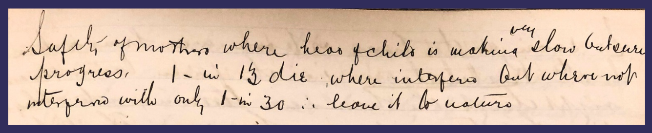 Photograph of MacLaren's school notebook of his notes on forceps in childbirth (see text below).