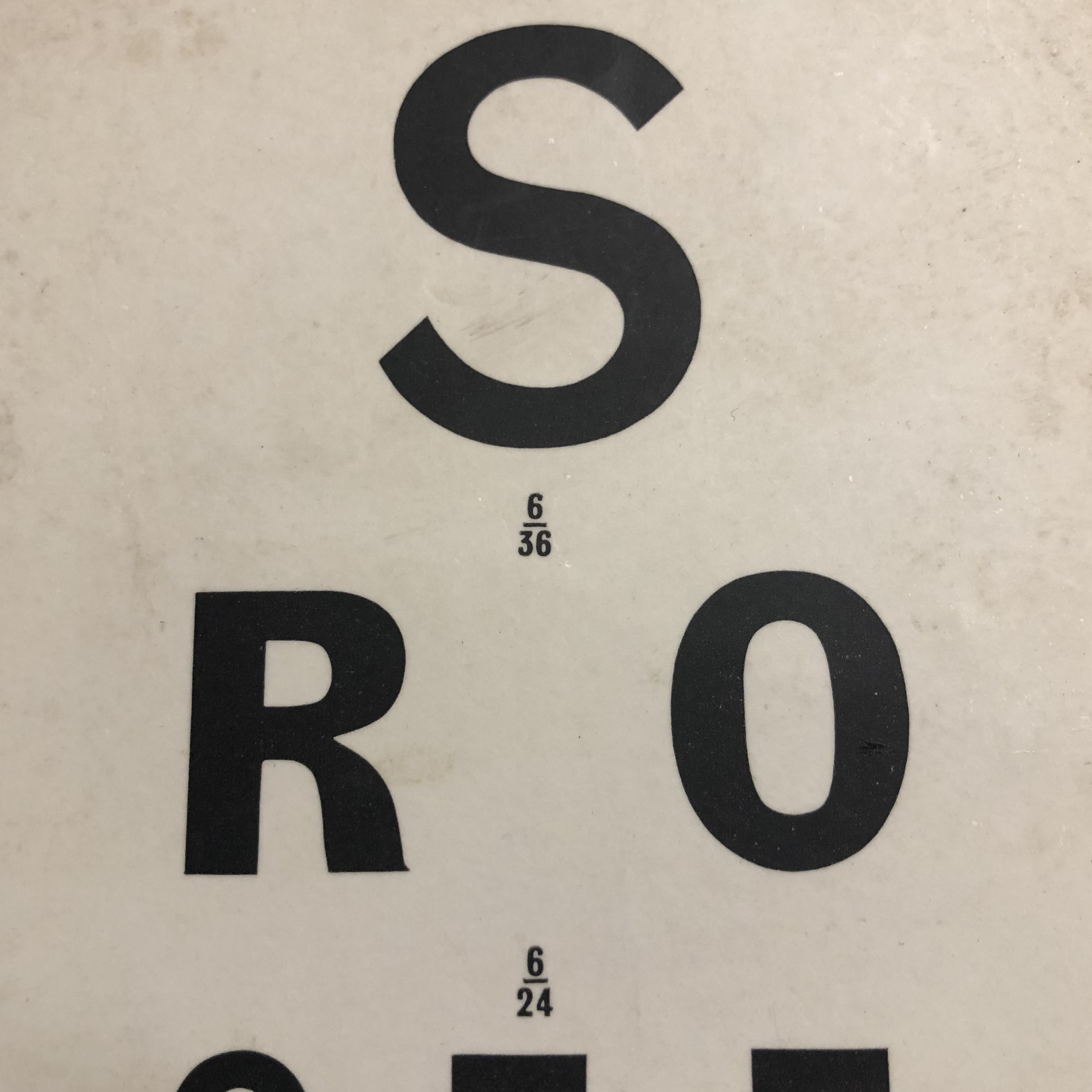 Set of letters which starts large on top and get smaller, small numbers are in between each line